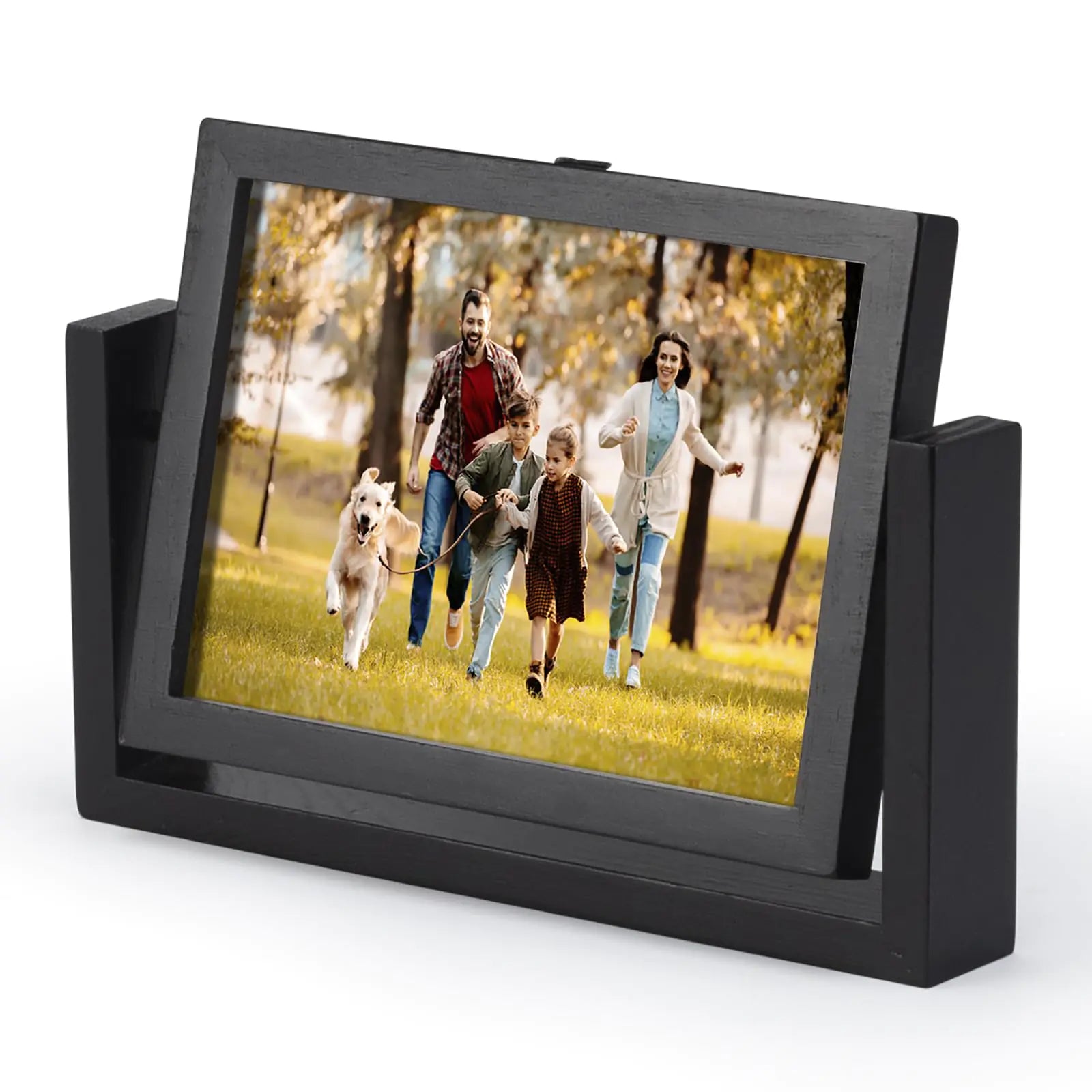 5x7 Picture Frame Double Sided Picture Frames Standing Desk Photo Frame Wood Picture Frame Stand Rotating HD Acrylic Covers Picture Frames Black Photo Frame for Tabletop or Desktop Vertical Display (5x7 Inch/1pcs)
