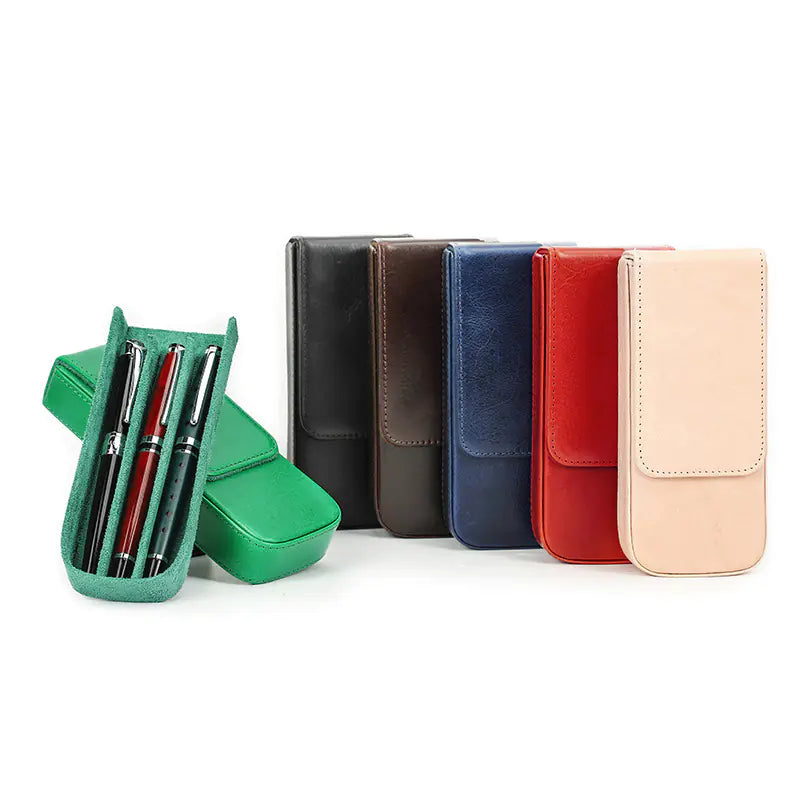 Handmade Leather Pen Case with Magnetic Drawer (Set of 3)
