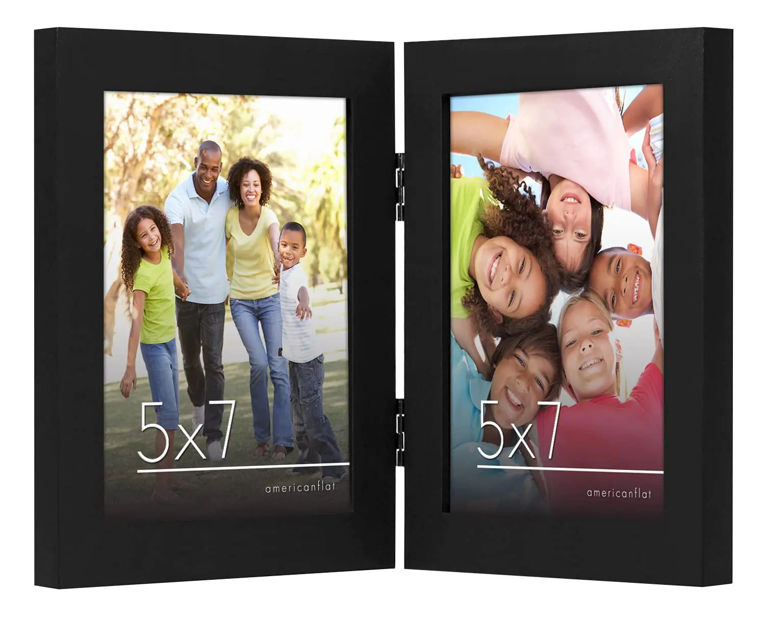 Americanflat Hinged 5x7 Picture Frame with Shatter-Resistant Glass - Double Picture Frames with Engineered Wood - Signature Collection - Photo Frame for Tabletop Display - Black